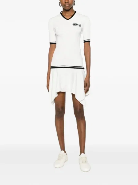 Rochie mini Off-white cu decolteu în V de costum cu nervuri alb