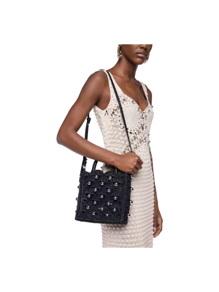 Torebka crossbody Rabanne skórzana z perełkami czarna