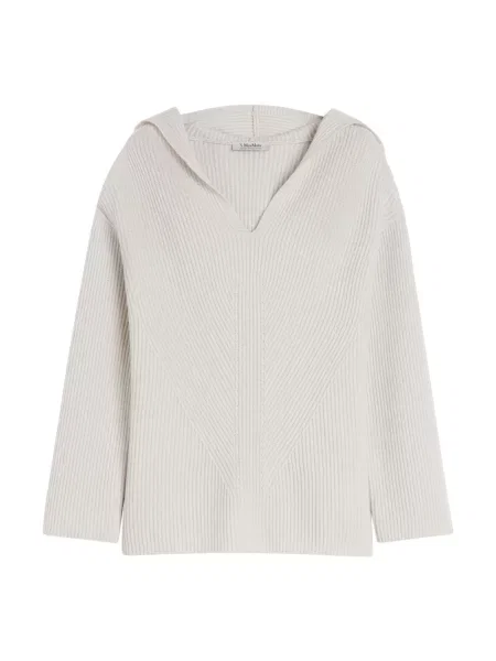 Sweter Max Mara wełniany z kapturem biały