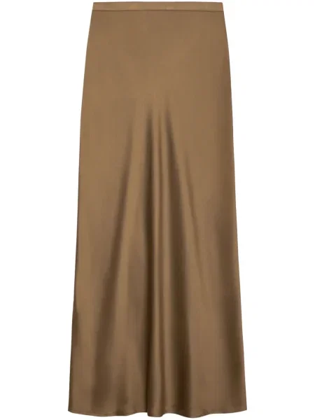 Fustă midi Anine Bing de mătase până la genunchi maro