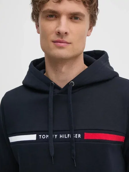 Pulover Tommy Hilfiger mornarsko s kapuco modra