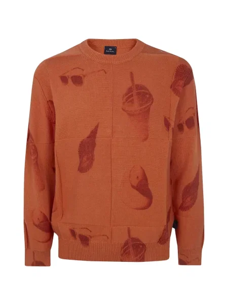 Pulover Ps Paul Smith cu imagine cu decolteu rotund portocaliu