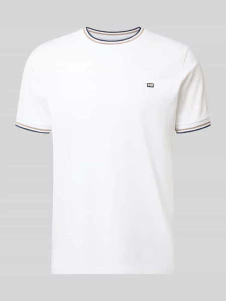 T-shirt z paskami w kontrastowym kolorze i okrągłym dekoltem Christian Berg Men biała