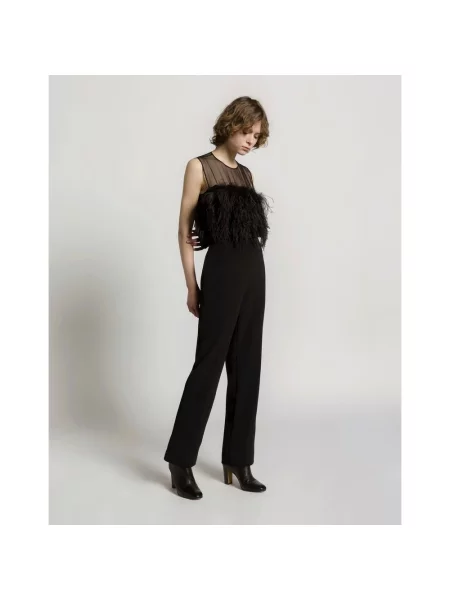 Satynowy top Alberta Ferretti w piórka czarny