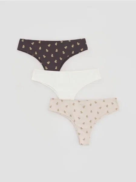 Reserved Set de 3 perechi de chiloți cu croială braziliană cu conținut ridicat de bej