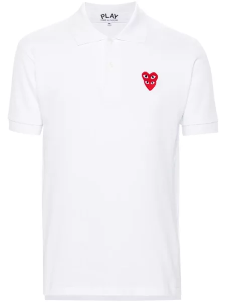 Tricou polo Comme Des Garcons Play cu motiv cu inimi alb