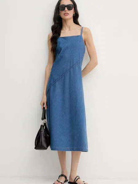 Calvin Klein Jeans poletna obleka iz denima modra