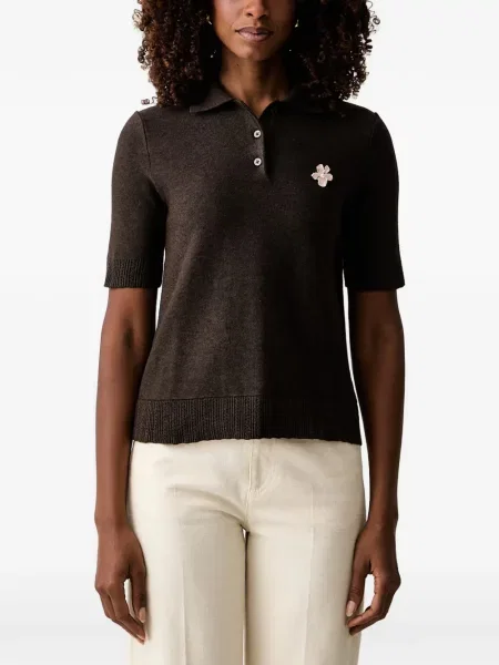 Scurt tricou polo Twinset cu model floral maro
