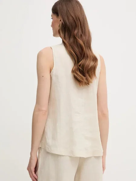 Льняна блузка United Colors of Benetton однотонна бежевий