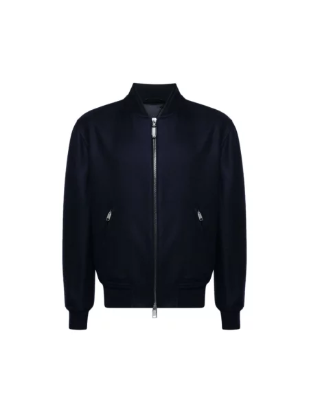 Lniany kurtka bomber Brioni niebieski