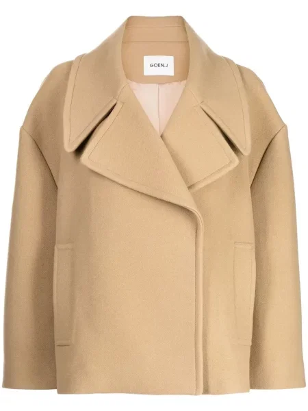 Płaszcz Goen.j o krotszym kroju dwurzędowy brązowy