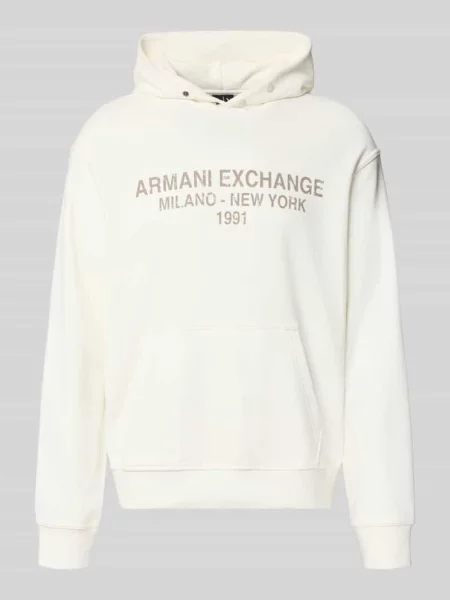 Bluza z kapturem z nadrukiem z logo Armani Exchange biała