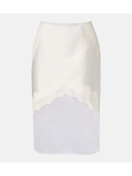 Fustă midi Jil Sander din satin până la genunchi alb