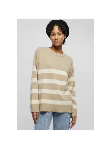 Pulover Urban Classics cu dungi tricotate bej