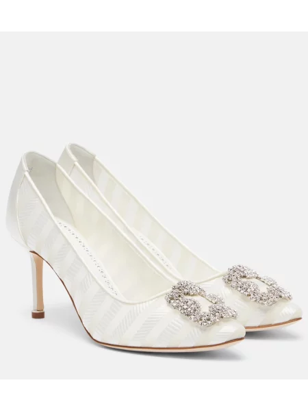 Pantofi cu toc Manolo Blahnik din organza alb