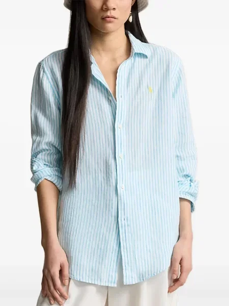 Lanena polo majica Polo Ralph Lauren karirana zelena