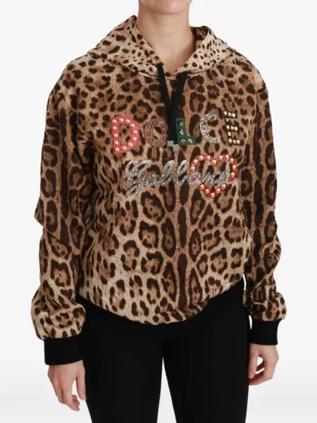 Hanorac cu glugă Dolce & Gabbana cu imagine cu model leopard maro