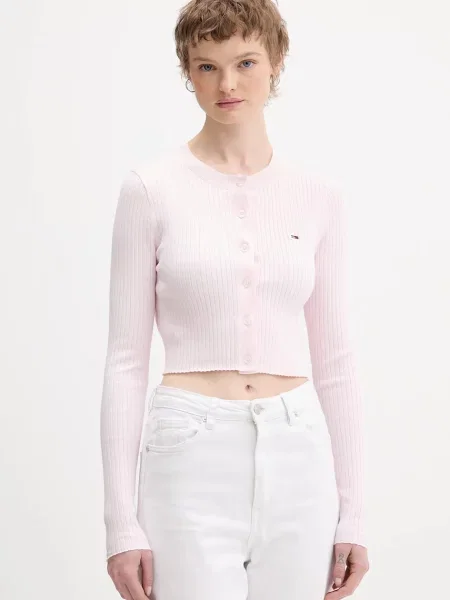 Tommy Jeans kardigan dziecięcy różowy lekki biały