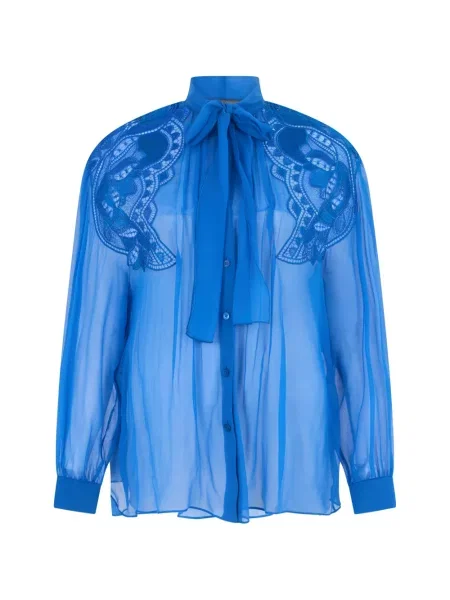 Bluză Alberta Ferretti cu funde din dantelă albastru