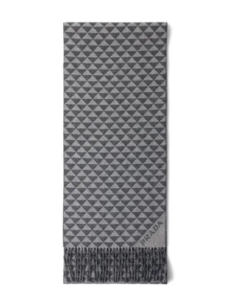 Fular Prada cu franjuri din jacard gri