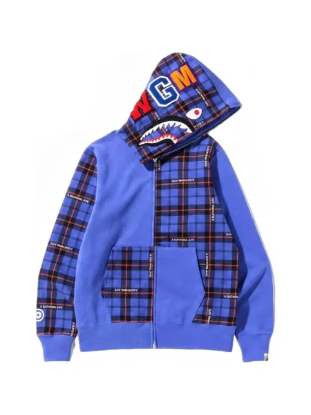 Hanorac cu glugă A Bathing Ape® în carouri albastru
