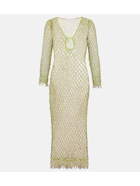 Мрежеста костюм макси рокля Self-portrait мъниста зелено