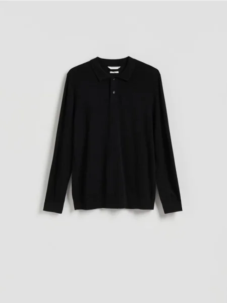 Reserved Pulover cu guler polo și conținut ridicat de negru