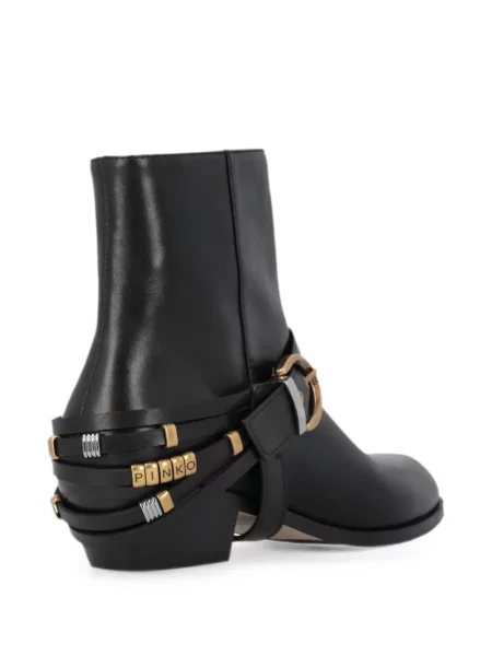 Cizme scurte Pinko din piele cu cataramă negru