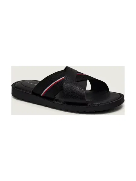Tommy Hilfiger De piele șlapi CORE HILFIGER LTH CRISS C negru