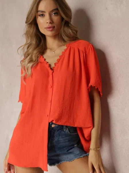 Cămașă cu și Dantelă Decorativă Willona portocalie