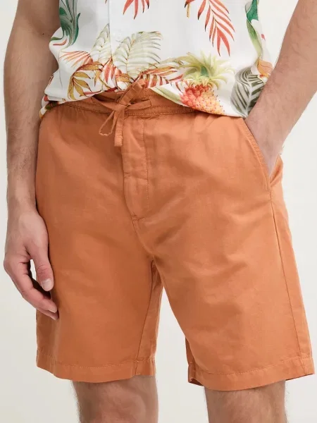 Ленен къс панталон Pepe Jeans RELAXED LINEN SMART SHORTS оранжево