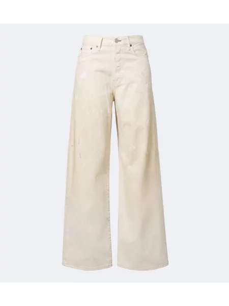 Blugi cu picior larg Acne Studios din piele zdrențuiți alb