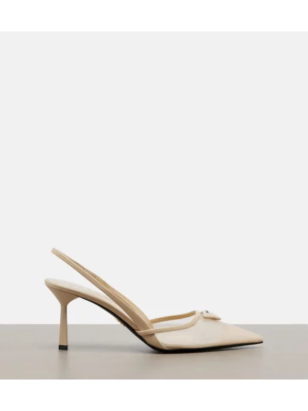 Pantofi cu toc Prada din piele slingback bej