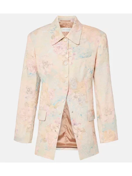 Laneni laneni blazer Dries Van Noten s cvetličnim vzorcem roza