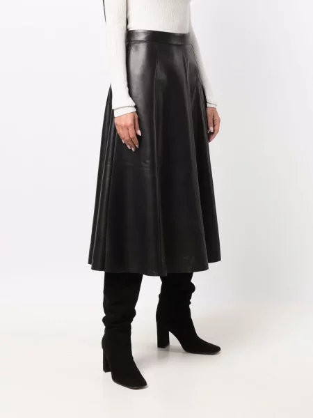 Spódnica skórzana Ralph Lauren Collection do kolan w kształcie litery A czarna