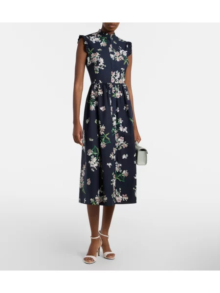 Rochie midi Erdem cu model floral albastru