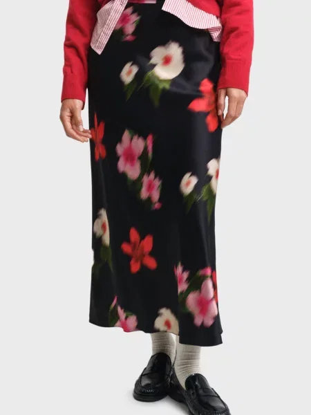 Спідниця міді Gant в квіточку з принтом а-силуету чорна