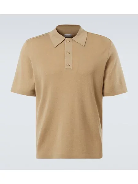 Tricou polo Burberry de lână bej