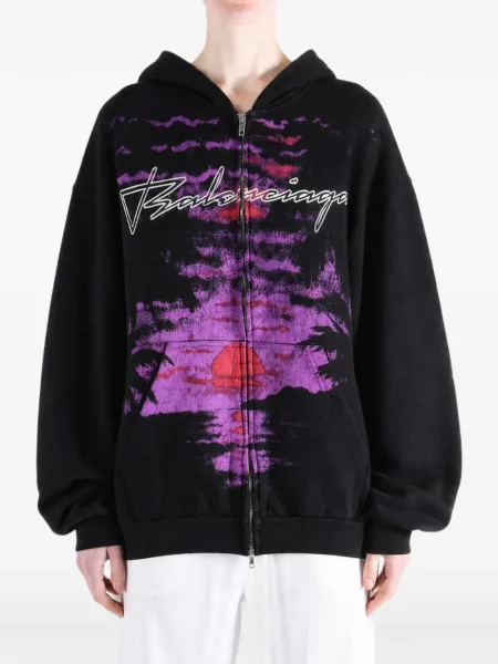 Hanorac cu glugă Balenciaga cu imagine negru