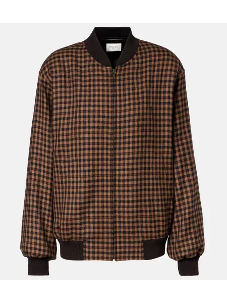 Kurtka bomber Saint Laurent wełniany teddy brązowy