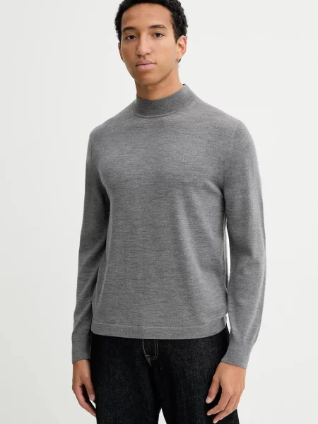 Pulover Calvin Klein de lână cu guler înalt gri