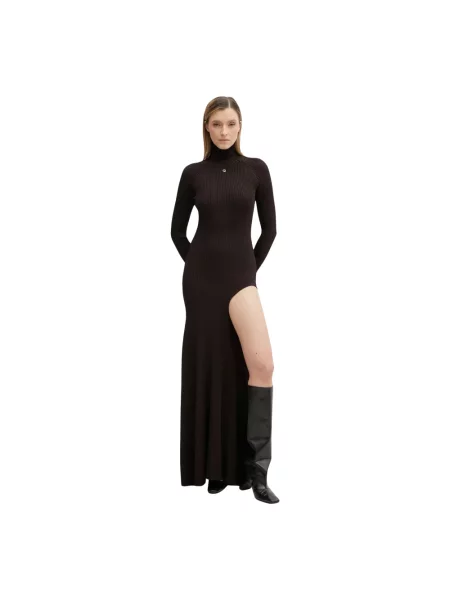 Coperni sukienka Leg Cut-Out Rib Gown maxi rozkloszowana brązowy