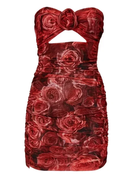 Rochie mini Room76 cu model floral cu aplicații fără bretele roșu