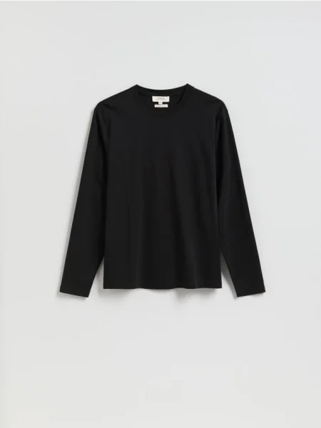 Reserved Tricou cu mânecă lungă și conținut ridicat de mercerizat negru