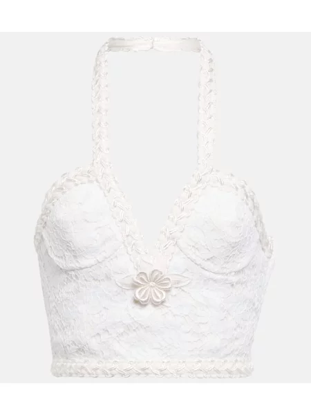 Sutien Alessandra Rich din dantelă cu gât halter alb