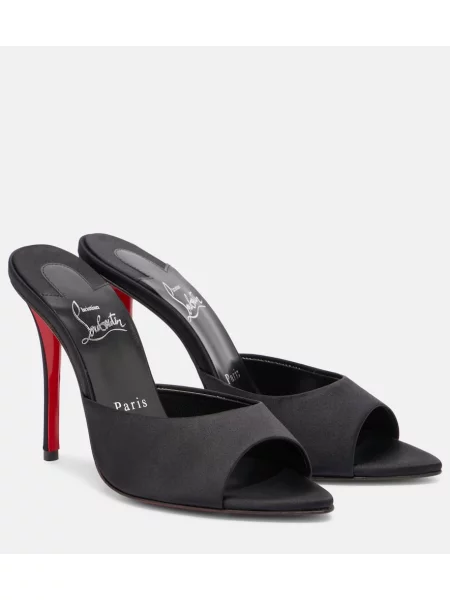Papuci tip mules Christian Louboutin din satin negru