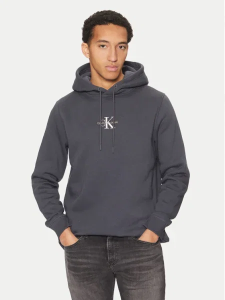 Суичър с качулка Calvin Klein Jeans с апликация синьо