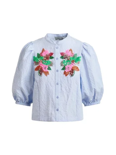 Koszula Essentiel Antwerp z cekinami w kwiatki niebieska