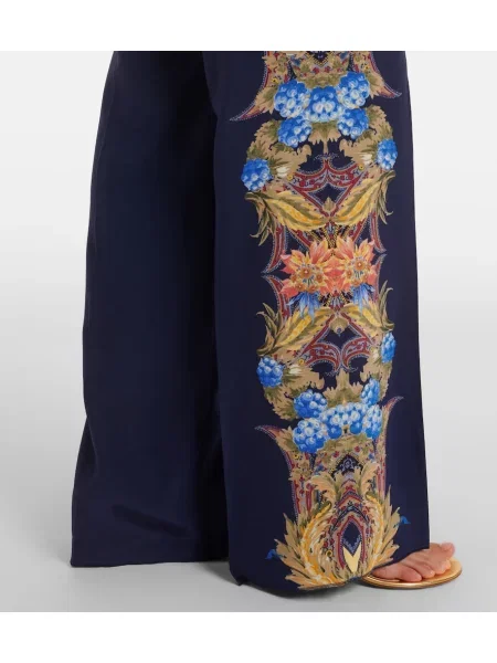 Pantaloni Etro de mătase cu model floral albastru