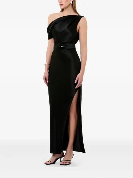 Maksi sukienka maxi Nicholas na jednym ramieniu garniturowa czarna